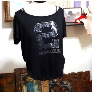 Womens 2 pc lot Tshirt n Tank Package Black Skull Pretty Rebel sz L 2nd